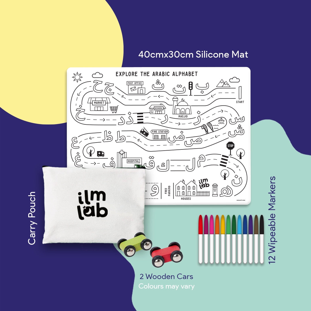 Arabic Alphabet City Wipeable Colouring Mat