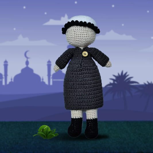 Ahmad by mylilmaryam crocheted doll in grey without lashes